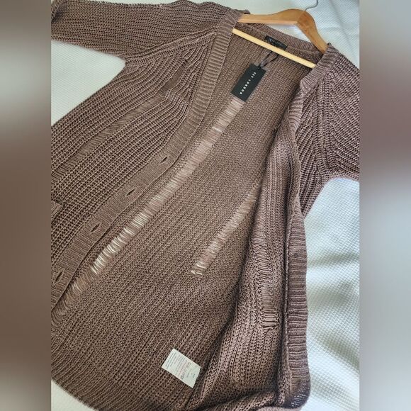 QED London Distressed Brown Long Cardigan Sweater Coastal - Picture 9 of 11